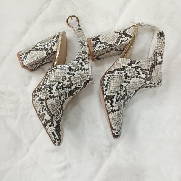 Aalia Natural Snakeskin Block Heel Slingback Pump Size 8.5 - Picture 6 of 13
